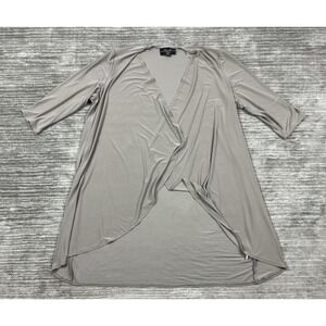 R&M Collection Blouse Womens 16W Brown 3/4 Sleeve Open Front Duster Long